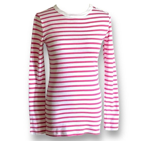J Crew Womens Striped Button Shoulder Tee XS Pink White Stripe Preppy Shirt Top - Picture 5 of 9